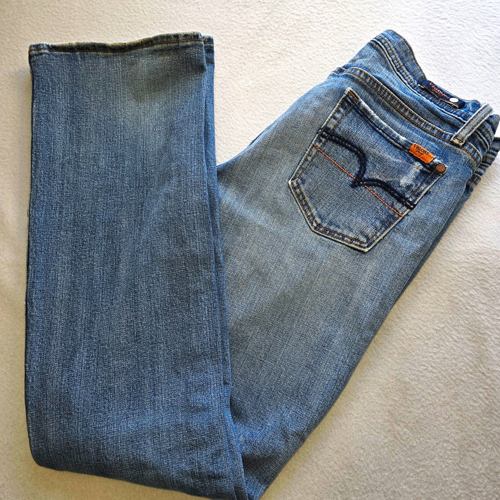 Vigoss Bootcut Jeans Women Size 13 Medium Wash Blue Denim Y2K Thick Stitch 32x31
